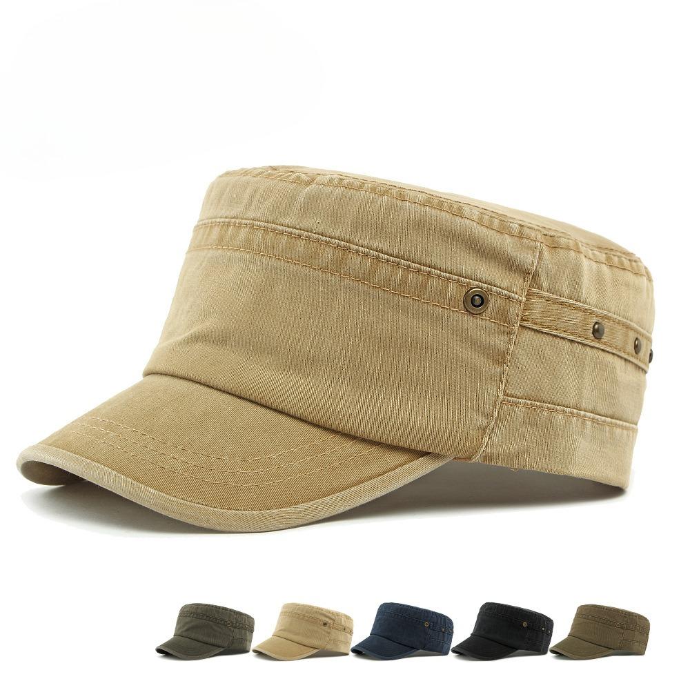 Unisex Vintage Washed Cotton Military Cap Summer Outdoor Sun Protection Flat Top Hat Fashion Cadet Hat Army Style Peaked Cap Casual Sport Hat