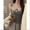 Women Camisole Tank Tops Sexy Bow Sleeveless Corset with Chest Pad Sweet Lace Patchwork Crop Tops Summer Slim Elegant Camis