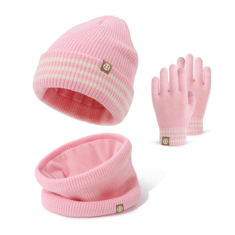 Winter children's hat gloves scarf three-piece set medium and small children's warm baby hat children's gloves women
