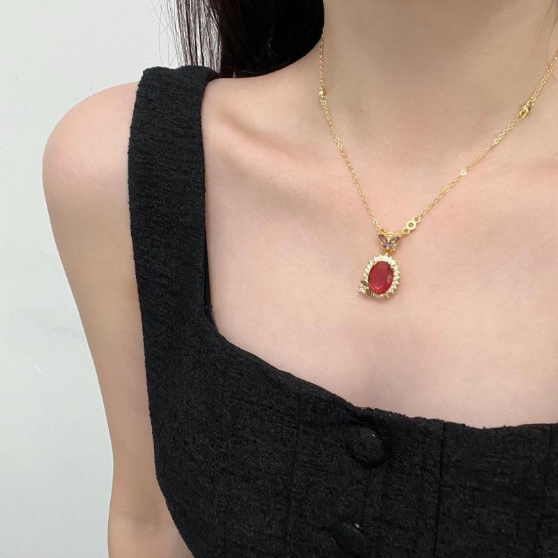 Elegant Retro Ruby Necklace, Luxury Ring & Versatile Studs: Women's Jewelry Set
