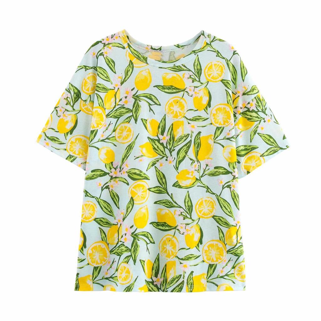 Spring 2025 Women's European & American Style Crew Neck Short Sleeve Print T-Shirt