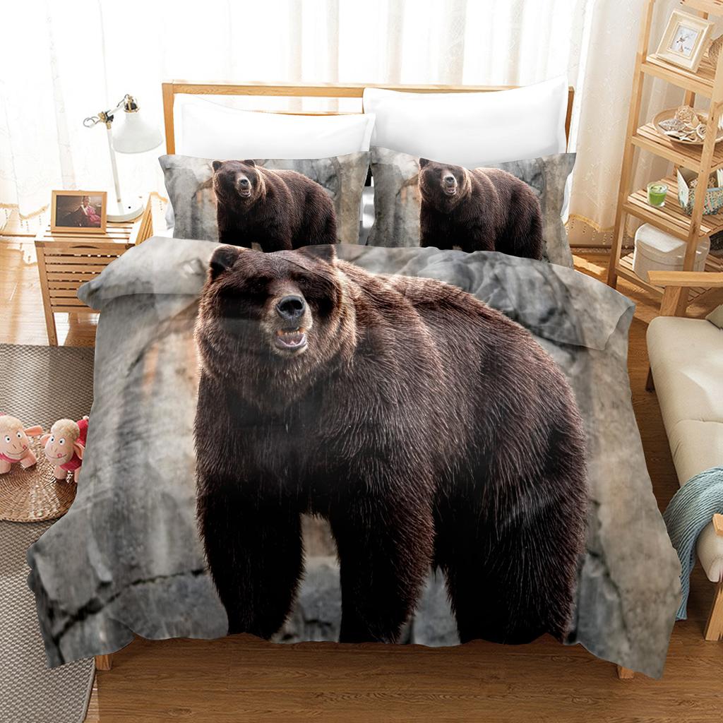3D-gedrucktes Bären-Bettwäscheset, Bettbezug mit Tierdaunen, 2/3-teiliger Kissenbezug, Mikrofaserstoff AU140 * 210, weiches Heimtextil für Jungenzimmer