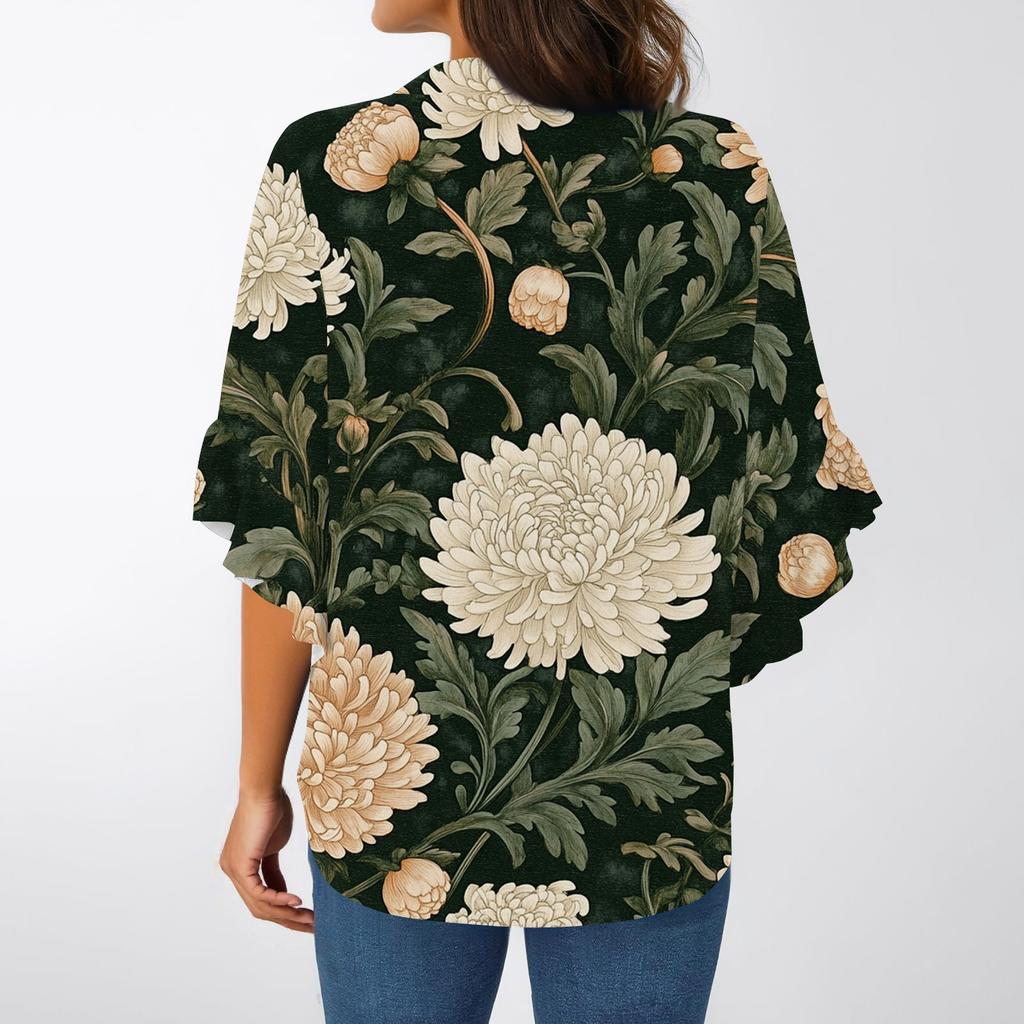 Letnie damskie topy z dekoltem w serek i rękawem trzy czwarte, koszule w stylu vintage z kwiatowym nadrukiem, codzienne koszule
