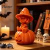 Halloween Girl Statue 3D Printed Pumpkin Figurine, Spooky Witch Statue, Sitting On Ornament for Party Decor Desk