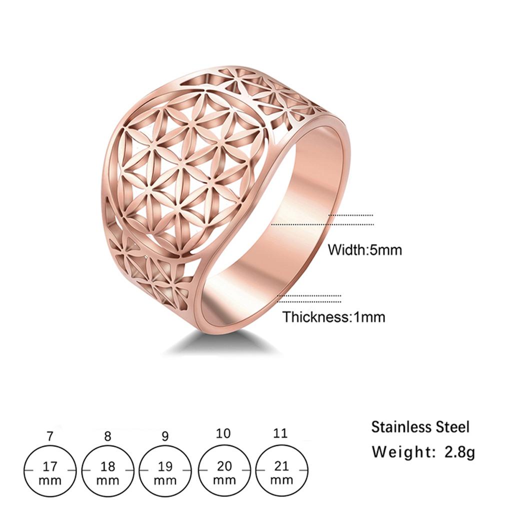  Flower of Life Rings Stainless Steel Hollow Sacred Mandala Ring for Women Men Spiritual Jewelry Gift