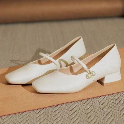 Chaussures Simples Rétro Souples Chaussures de Mariée Chaussures de Mariage Talons Bas Bout Carré Talons Épais