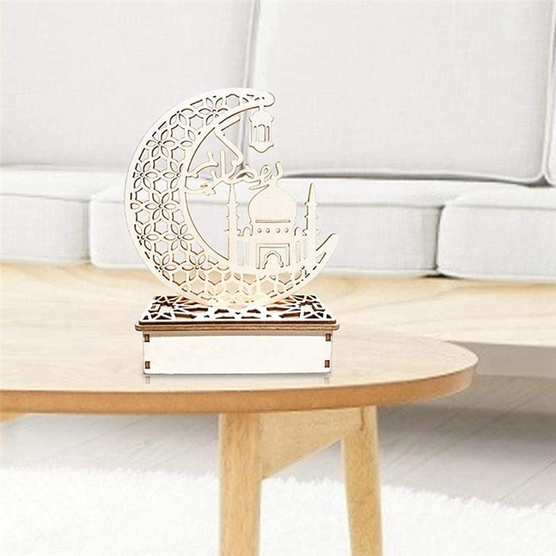 Good-Ramadan Eid Mubarak Wooden Ornament Lights Decorations For Home Islamic Muslim Party Eid Al-Adha Decor Eid Ornament