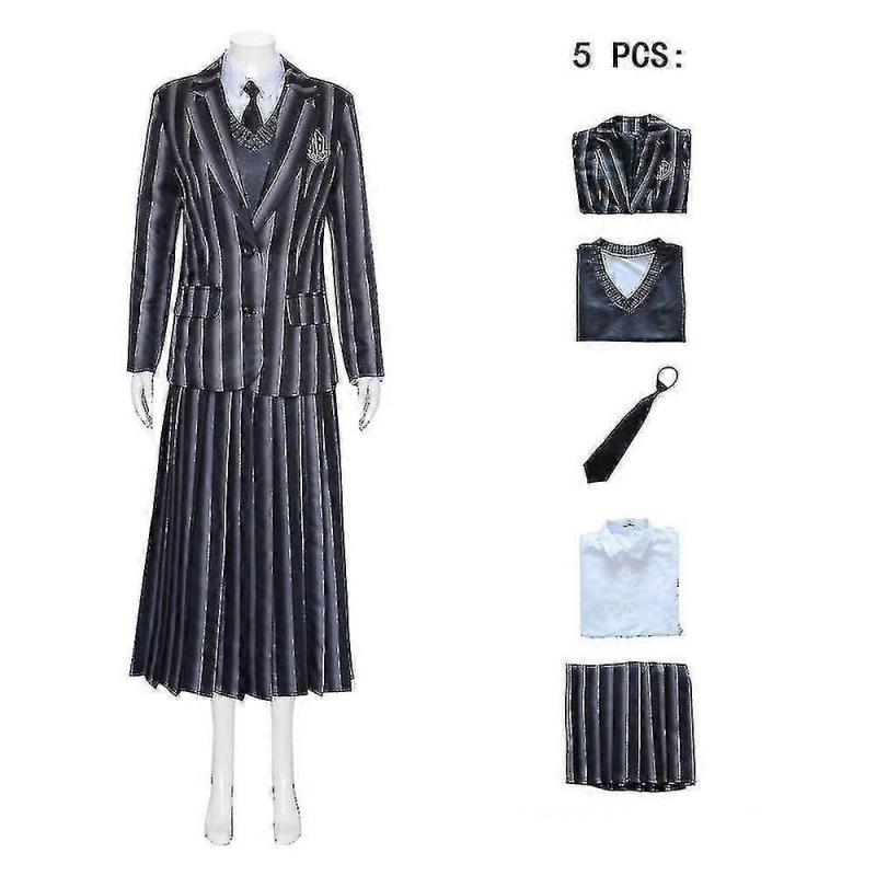 Adult Wednesday The Addams Theme Dress Cosplay Costume Wigs Nevermore School Uniform Dress Shirt Coat Tie Outfit Halloween Suit