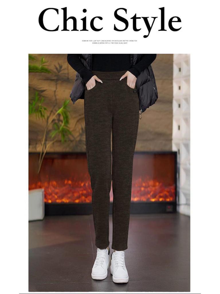 Women's Stylish Straight-Leg Fleece-Lined Pants, 2026 Autumn/Winter Collection - Eight-Tenths Length for Outdoor Wear.