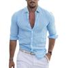 Chemise de plage à revers en coton et lin pour hommes, hauts à manches longues, vêtements de couleur unie, été automne