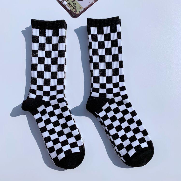 Korea Harajuku Trend Women Checkerboard Socks Geometric Checkered Socks Men Hip Hop Cotton Unisex Streetwear Novelty Socks