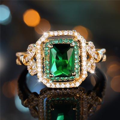 Anello di Fidanzamento Carino con Pietra di Zircone Verde da Donna Vintage Colore Oro Giallo Gioielli da Matrimonio per Donne
