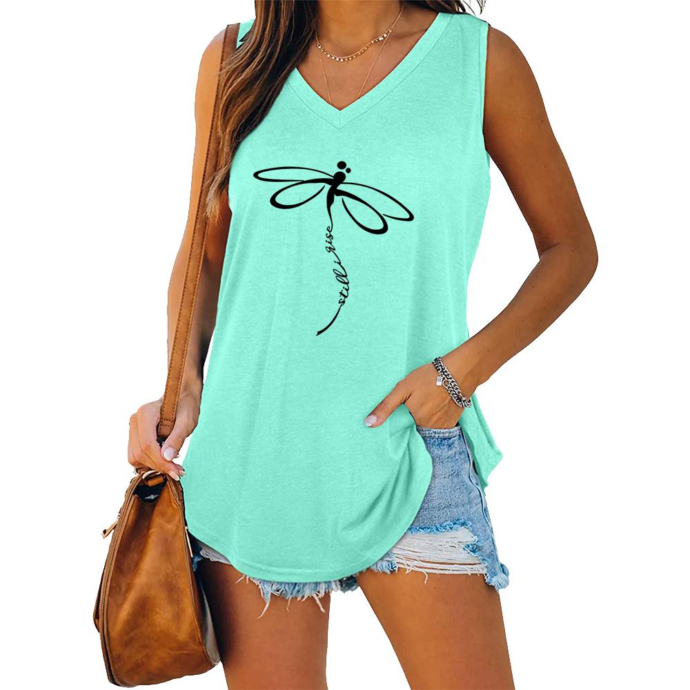 Women Fashion V-neck Sleeveless T-shirt Women Casual Loose Tank Top