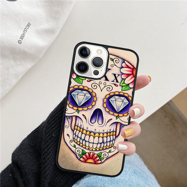 Mexican Skull Flower Coque Shell For iPhone 17 Air 15 16e 14 13 12 Pro Max 11 Pro Max Plus Phone Case Cover