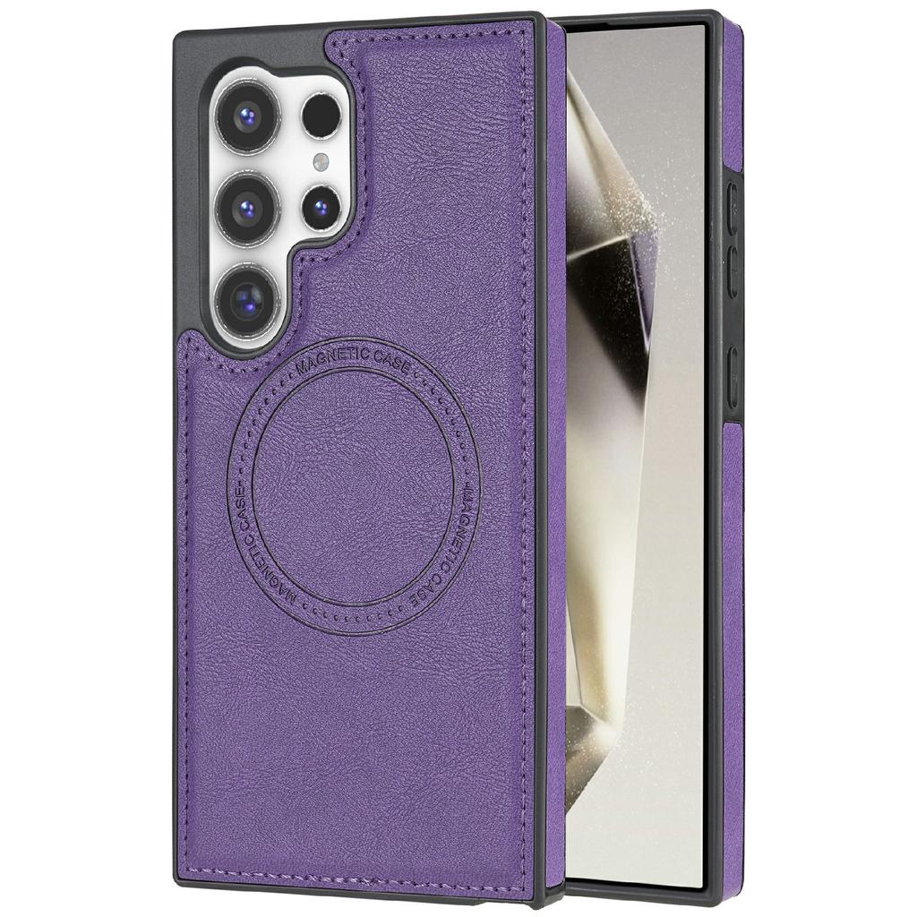CSJ-P3 For Samsung Galaxy S24 Ultra Case Compatible with MagSafe PC+TPU+Leather Back Cover
