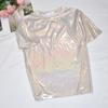 Top Corto Scintillante Stile Coreano - T-shirt da Performance Trendy Luminosa a Maniche Corte Larghe da Donna