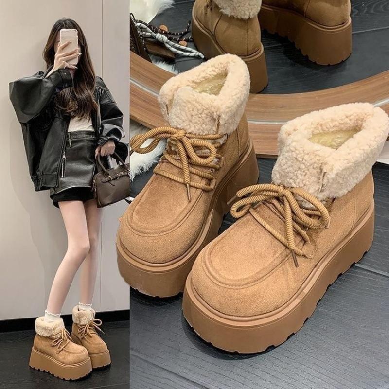 Neue Damen Schneestiefel mit dicken Sohlen und zusätzlicher Fleece-Wärme, kurze Stiefel und Baumwollschuhe