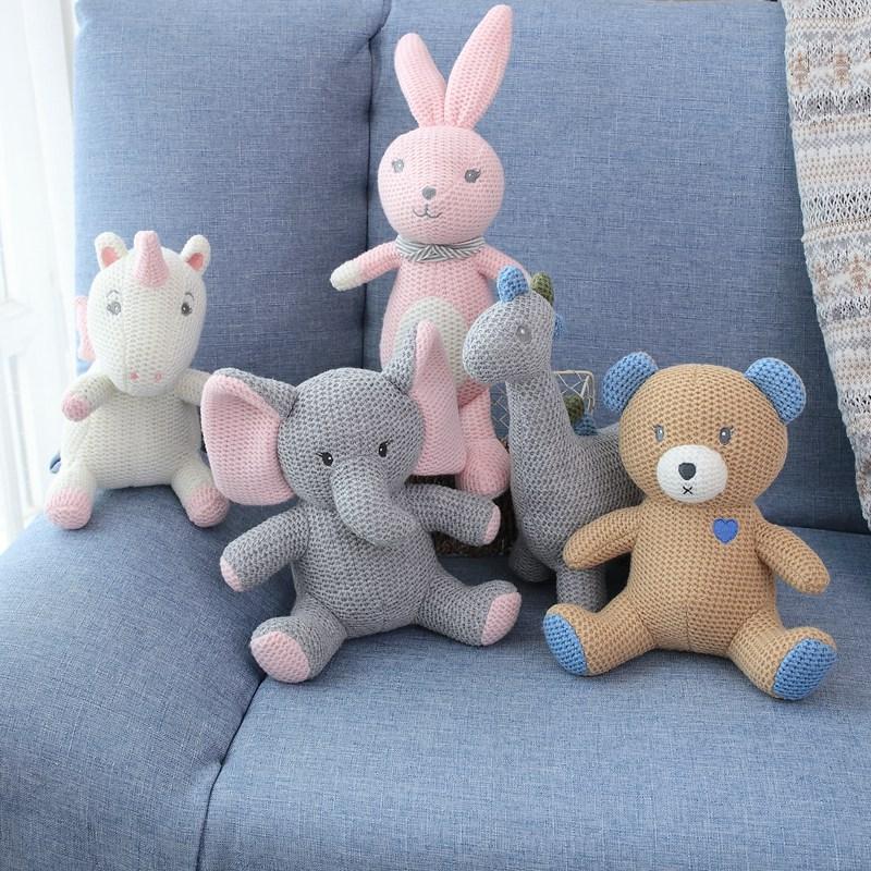 Ins Rabbit Elephant Unicorn Plush Toy Bell Cute Baby Soothing Doll Knitted High Quality Birthday Gift for Kids Newborn