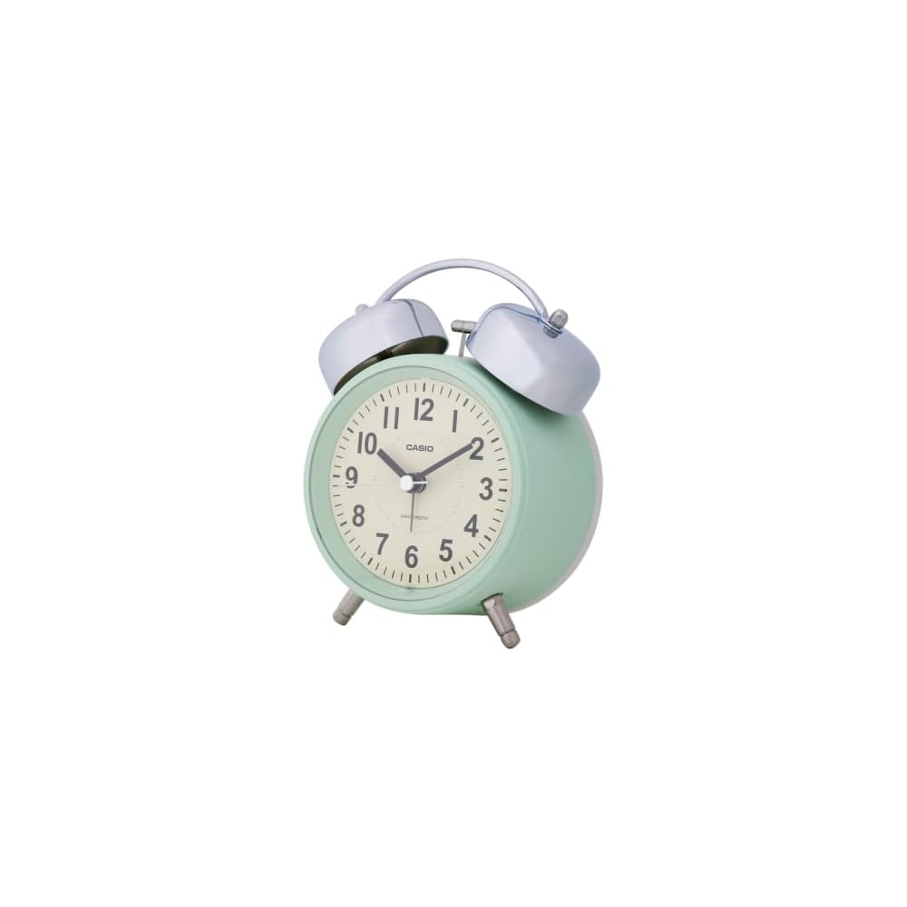 CASIO Alarm Clock, Radio-Controlled, Green, Analog, Twin Bell, Snooze, Light, TQ-720J-3JF
