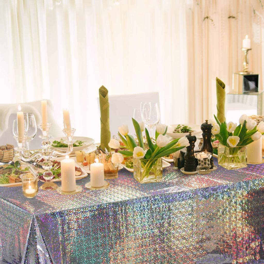 Fețe de masă din plastic iridescent, strălucitoare, de unică folosință, cu laser, dreptunghiulare, huse pentru petrecere, decorațiuni de nuntă și ziua de naștere
