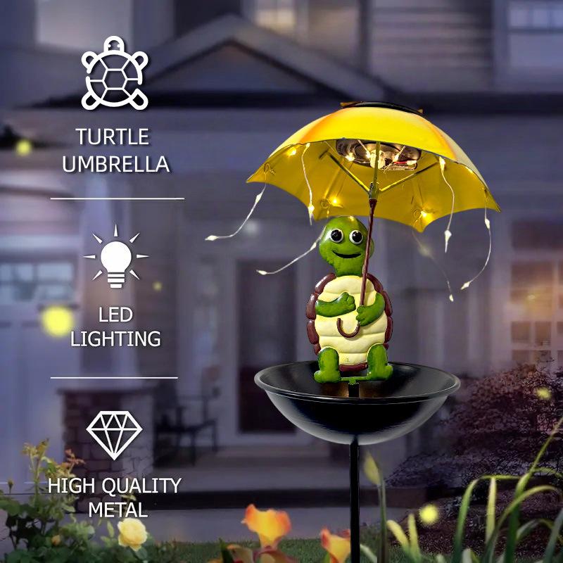 

Solar powered iron turtle ground bird feeder outdoor garden decoration courtyard turtle umbrella ornament