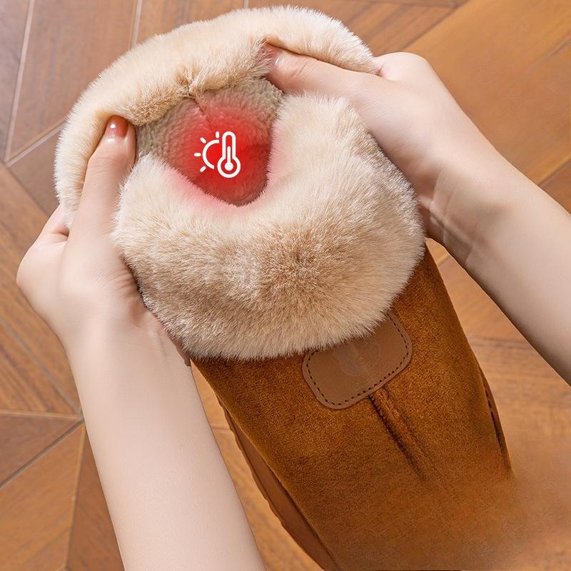 Plush Heel Shoes for Women, Thick-soled Fleece, Anti-slip, and Cute Couple Cotton Shoes for Home Use