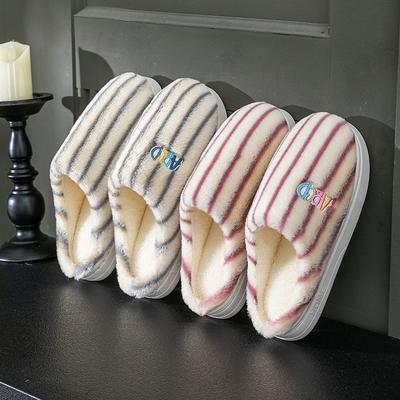 Cotton Slippers Embroidery Autumn and Winter Dormitory Wear-resistant Velvet Warm Home Couple Shoes