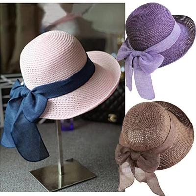 1 Pezzo con Fiocco Cappello da Sole Estivo Cappellino di Paglia Casual Vintage Nuovo Cappello da Donna per Viaggi all'Aperto Spiaggia