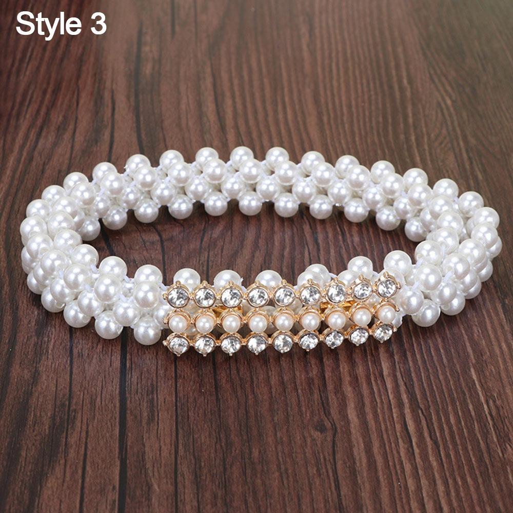 Ladies' Elastic Rhinestone Waist Chain Thin Drawstring Belt Fashion Pearl Waist Belt  For Women