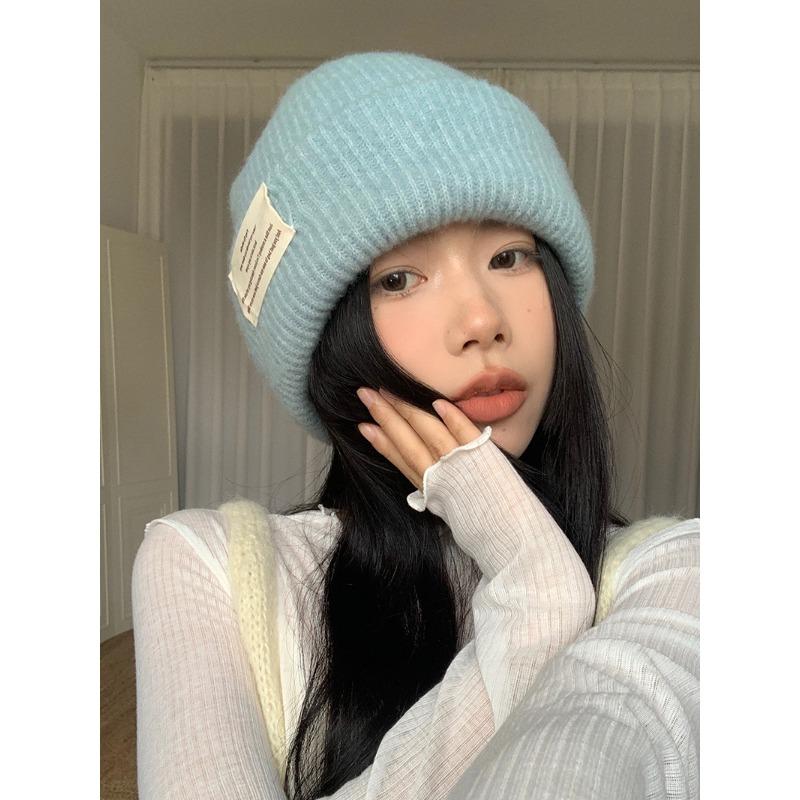 

Autumn and Winter Korean Style Versatile Knitted Hat for Women New Thickened Windproof Ear Protection Pile Hat Warm Woolen Cap Toe Cold Hat One size