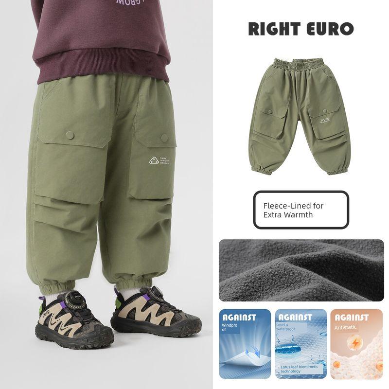 Boys  Fleece-Lined Hiking Pants Winter Cargo Pants 2025 New Autumn and Winter Children s Clothing Kids  Winter Pants Army Green 140cm