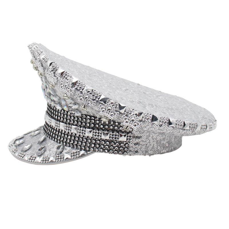 Diamond Big Cap Show Color Diamond Silver Big Cap Flat Top Carnival Day Cap