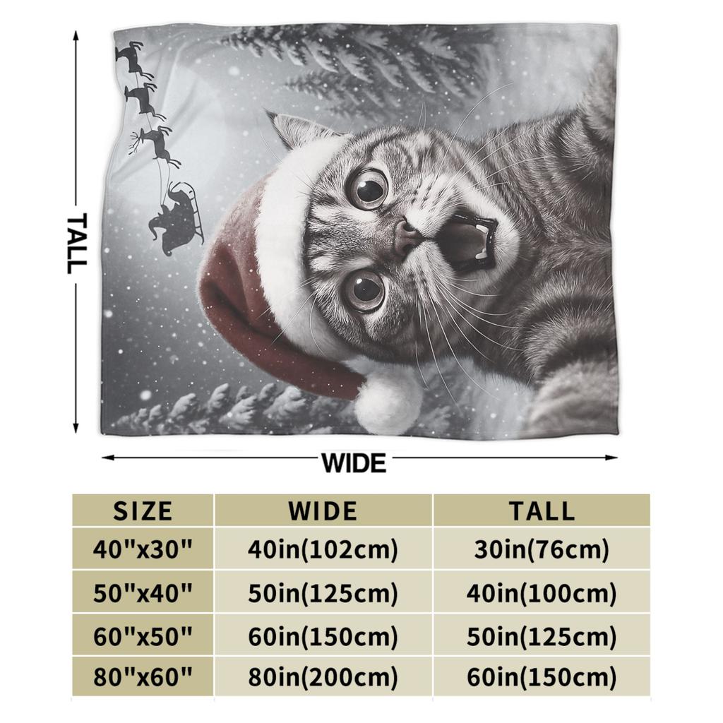 Cat Selfie with Santa Warm Blanket Girls Boys Plush Throw Blanket Fluffy Living Room Flannel Bedspread Sofa Bed Cover