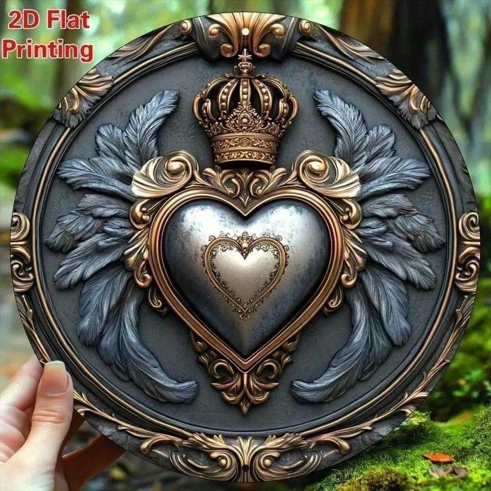 3D Metal Winged Heart Wall Art Sculpture 8x8 Inch Aluminum Plaque Modern Home Decor