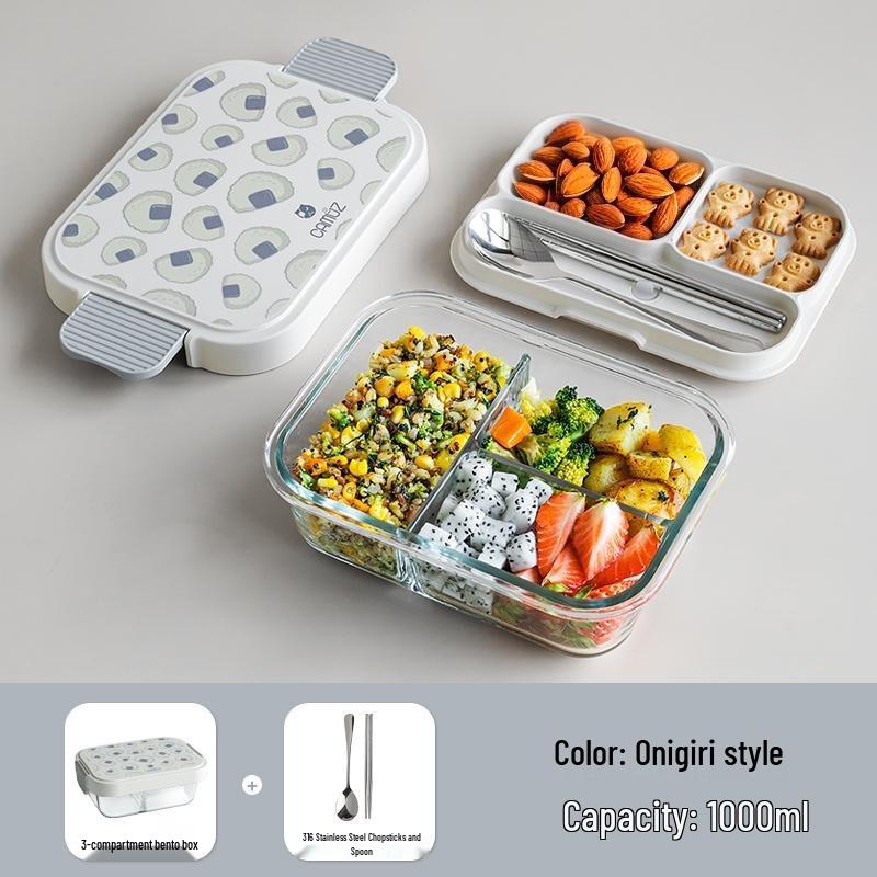 

CAMUZ 3-Compartment Glass Lunch Box with Cutlery