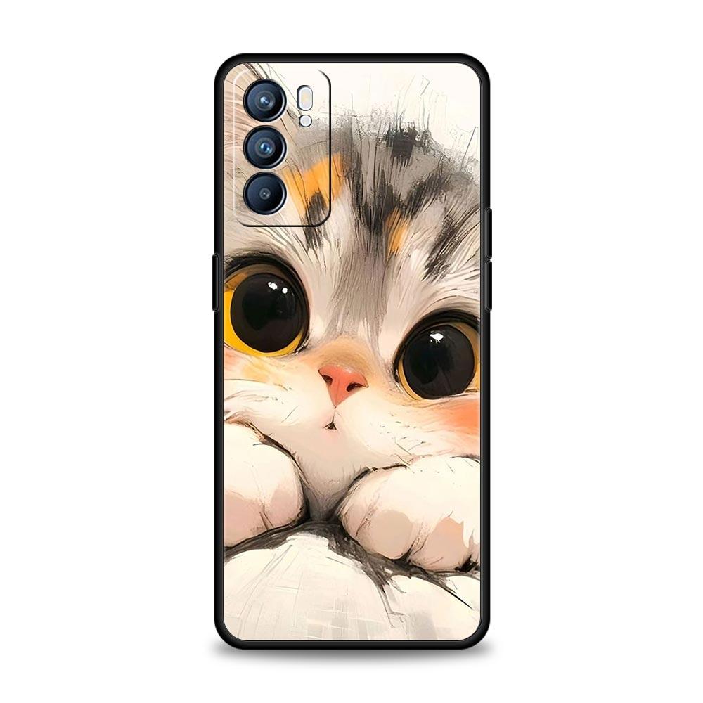 Custodia per Telefono Gatto Carino Per Oppo A17 A31 A54 A57 A78 A79 A98 Find X5 X6 Reno 6 7 8 10 11 12 13 F Pro 5G Copertura Morbida in TPU Fundas Capas