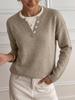 2026 Autumn/Winter Casual Knit V-neck Henley Collar Loose Sweater for Women