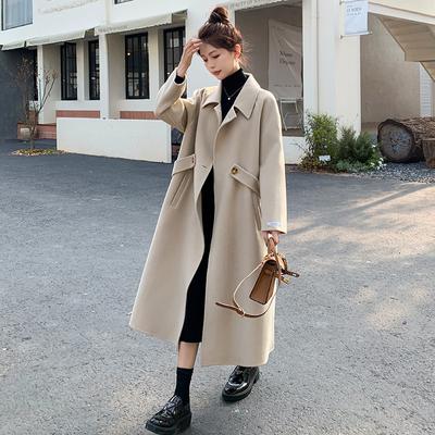 Abrigo de Cachemira Doble Cara Blanco Roto para Mujer Otoño e Invierno Nuevo Estilo Hasta la Rodilla Estilo Hepburn Abrigo de Lana