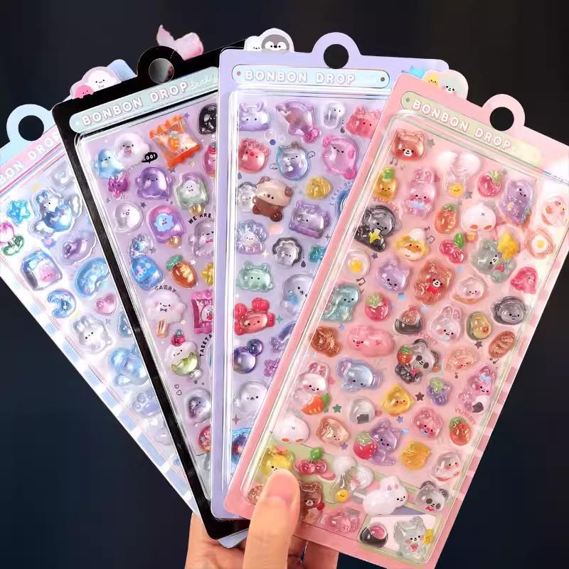 3D Relief Stickers Scrapbooking Creative Ghost Bear Rabbit Diy Diary Stationery Sticker Decor Cute Aesthetic Stickers