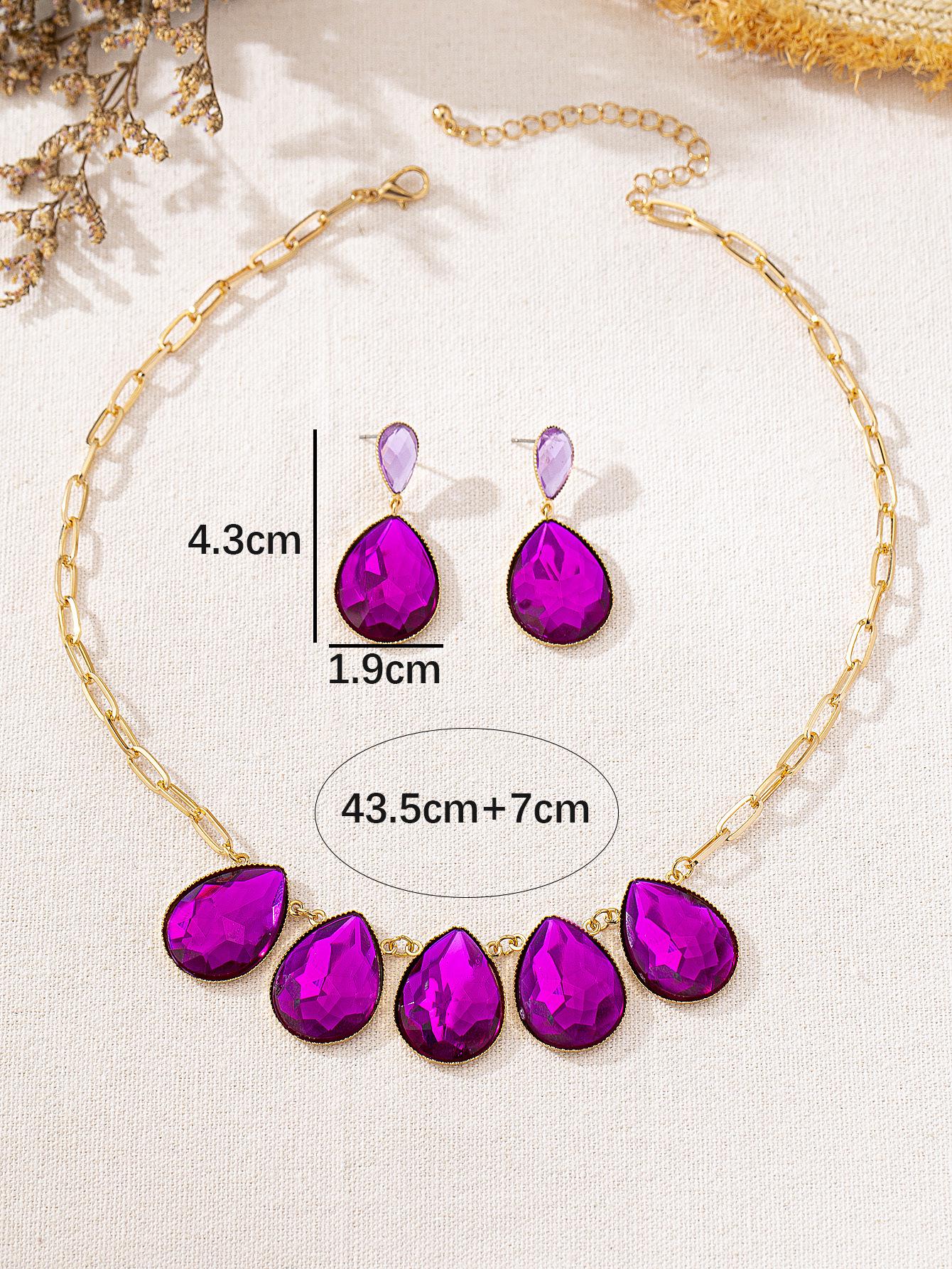 

Элегантный геометрический фиолетовый набор украшений в форме капли: Подвеска и серьги-пусеты