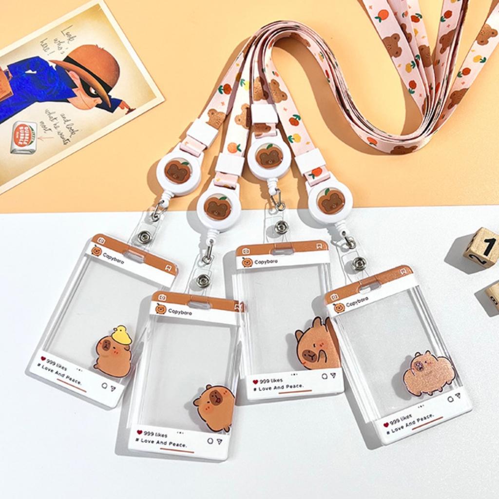 Cute Capybara Card Holder Cartoon Transparent Photo Card Holder Student Badge Protective Case ID Card Organizer Stationery Gift