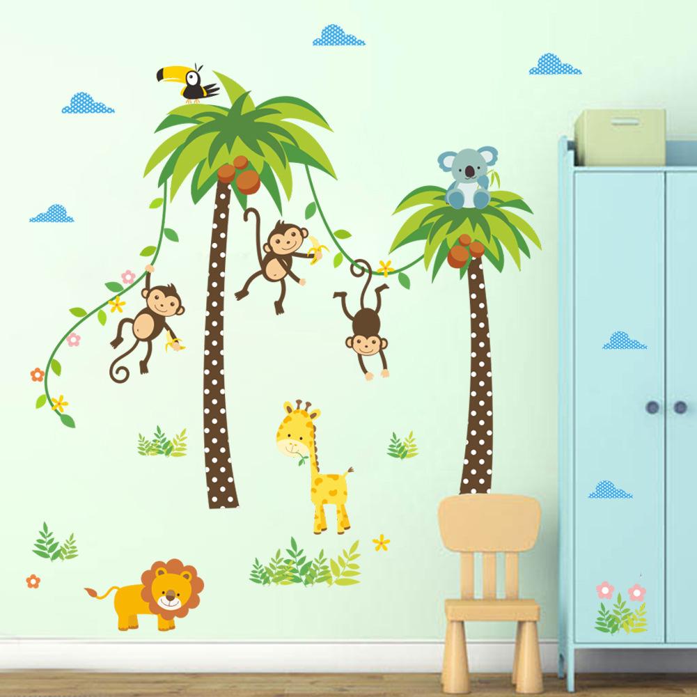 Desene Animate Copac Tropical Animal Autocolant de Perete Mural Decor Drăguț Decal Cameră Copil ARI