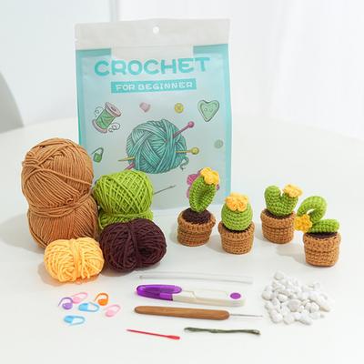 4Pcs Potted Plants Crochet Kit DIY Crochet Starter Kit with Step-by-Step Video Tutorials Knitting Kit for Beginners