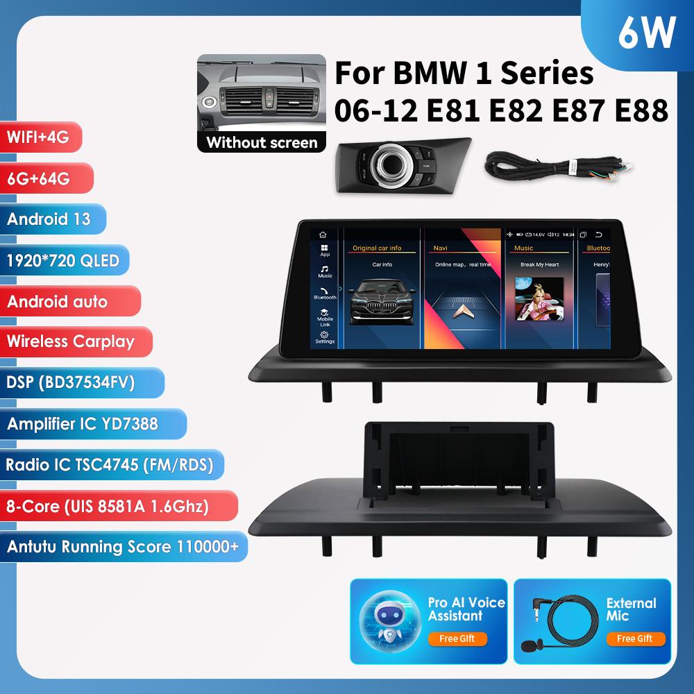 OSSURET 10,25 tommer Bil Intelligente Systemer 2 Din Trådløs Carplay Android Auto for BMW 1-serie 06-12 E81 E82 E87 E88 Uten Skjerm GPS Stereo RDS