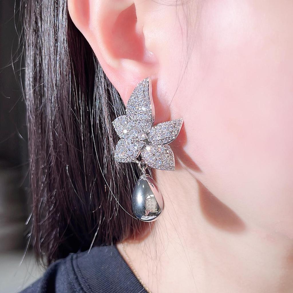 CMM Elegant Bride Gray Artificial Pearl Flower Pendant Earrings Women Party Wedding Dress Accessories Jewelry Gift