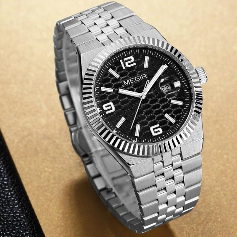 MEGIR New Men Watches Luxury Business Waterproof Quartz Watch for Man Stainless Steel Luminous Male Date Wristwatch