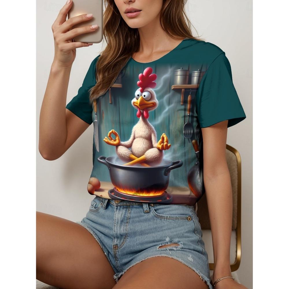 Summer Fashion Women's T-Shirts Funny Animal hawaii Stylish Printed Casual Short Sleeve Crew Neck Tees Round Neck Regular Tops