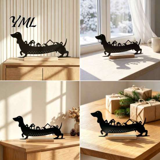 Christmas Tabletop Display Dachshund Advent Calendar, Metal Countdown Decor, 1-24 Desktop Ornament Days Holiday Dog Ornament, Xmas Gift for
