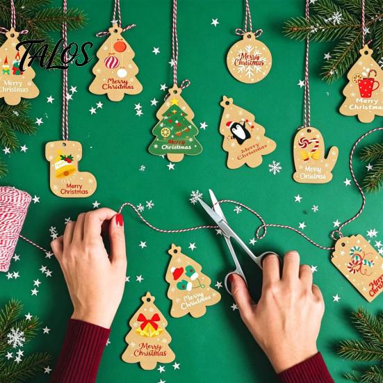 Holiday Souvenir Tags 50Pcs Christmas Tree Gift with Hemp Rope, Brown Paper Tags, Winter Party Favors Hanging Name Labels for DIY Xmas Wrapping