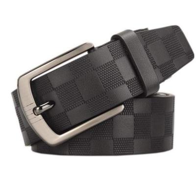 [ASPALAND] Checkered Pattern Cowhide Leather Belt, Adjustable Length, Comes with Box (Black, 120)